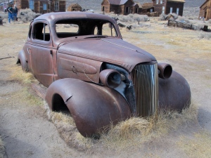 Cars, trucks, wagons, carts, wagons and equipment are strewn all around Bodie. I bet this 1937 Chevy coupe was a hot car in its day.