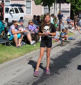 Jerri’s granddaughter Megan walked the route with her gymnastics group, Tumbleweeds. Their float won the youth division trophy.